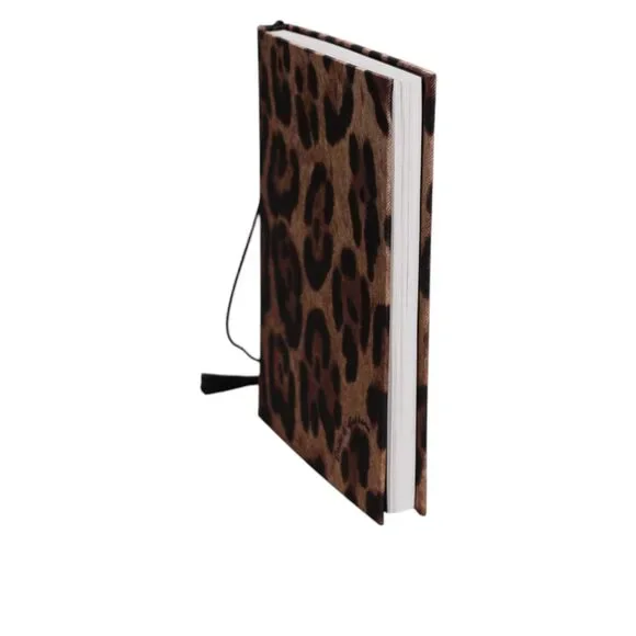 Dolce & Gabbana Brown Black Polyester Leopard Logo Print Small Notebook Womens